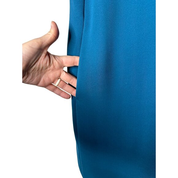 Vince Crepe Shift Dress with Pockets Size 0 Teal Blue Sleeveless Shift - Picture 3 of 9